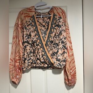 Free People Womens Cruisin Together Mixed Print Top Surplice Cropped size  S